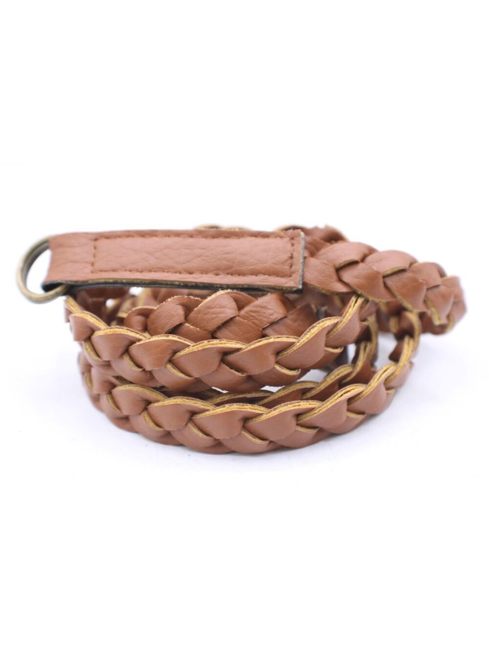 Brown Braided Vegan Leather Belt Thin w/ Ring Closure Boho Cottagecore Y2K Retro
